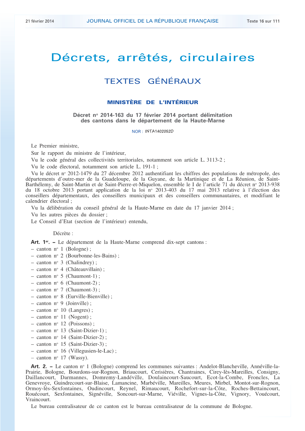 JOURNAL OFFICIEL DE LA RÉPUBLIQUE FRANÇAISE Texte 16 Sur 111