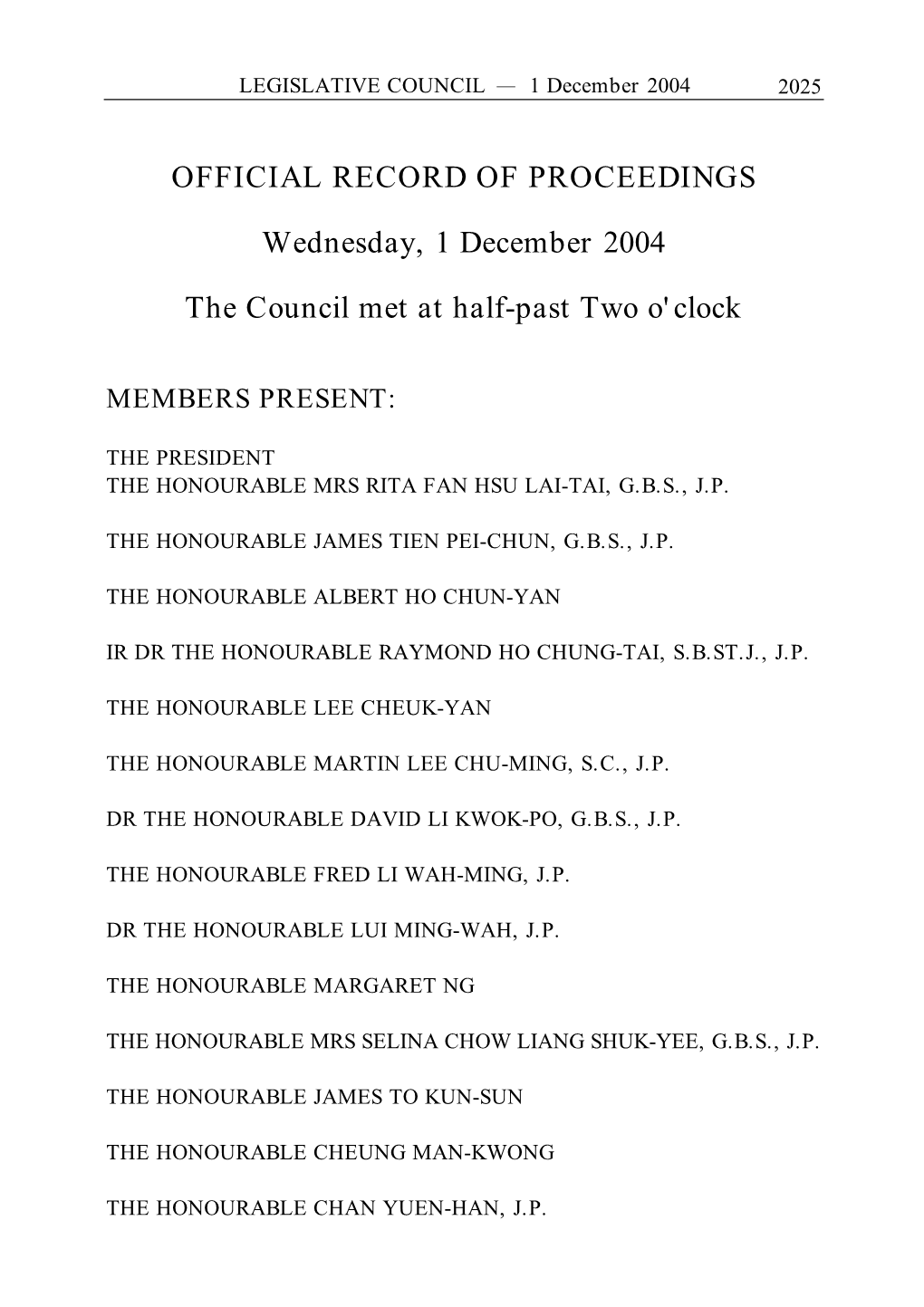 OFFICIAL RECORD of PROCEEDINGS Wednesday, 1