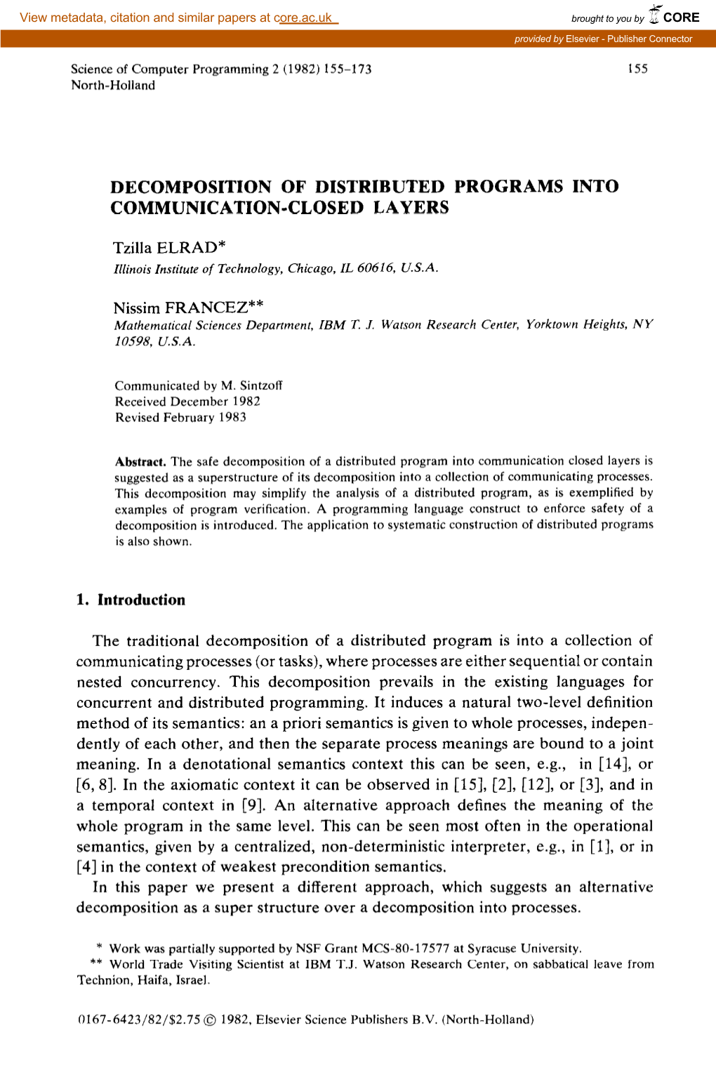 Decomposition of Distributed Programs Into Communication-Closed Layers
