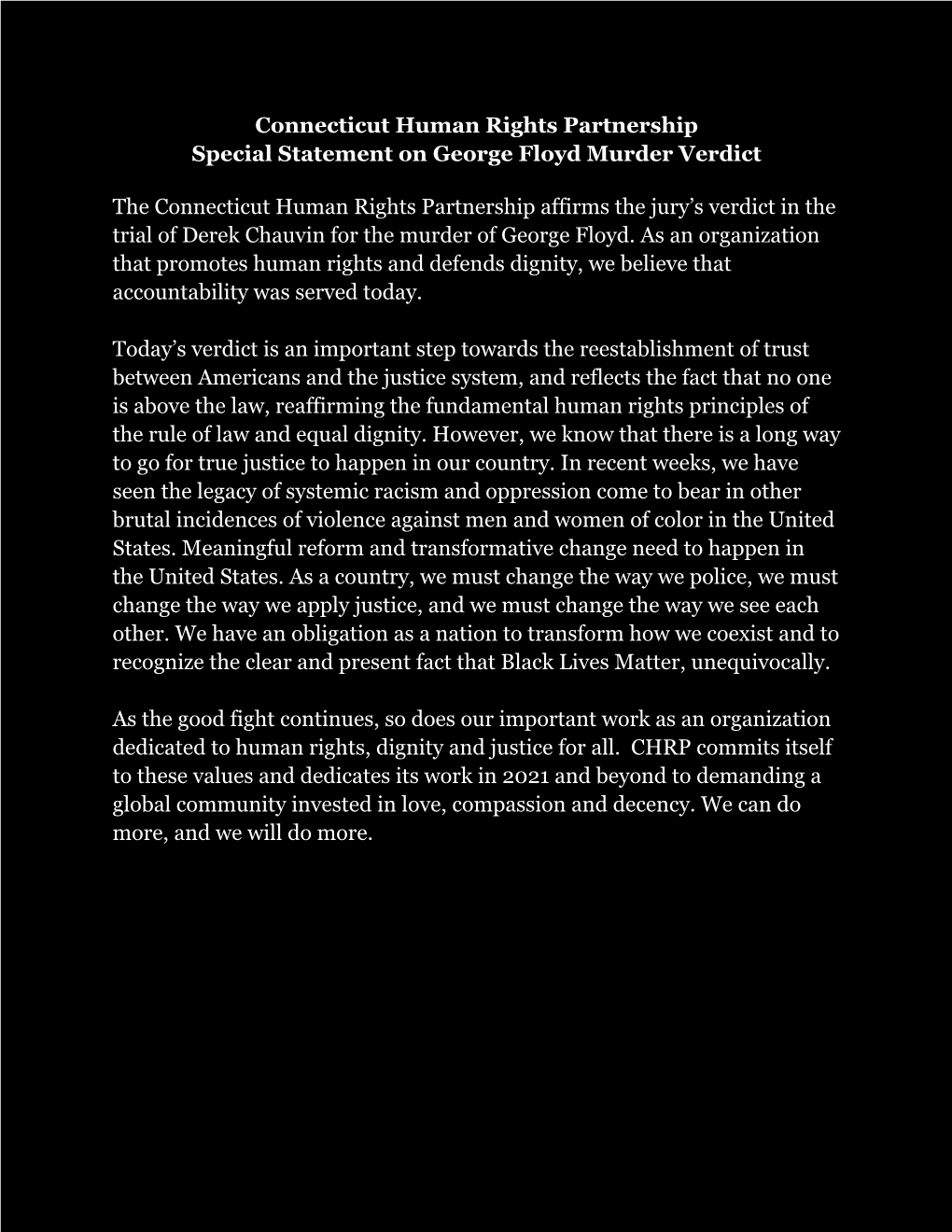 CHRP Special Statement on George Floyd Murder Verdict