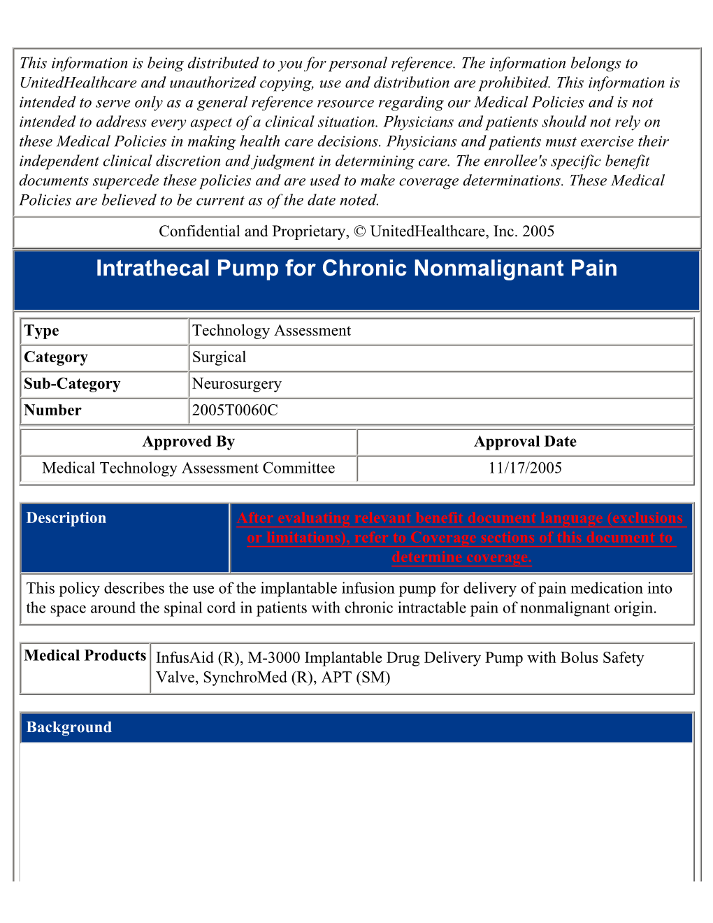 Intrathecal Pump for Chronic Nonmalignant Pain