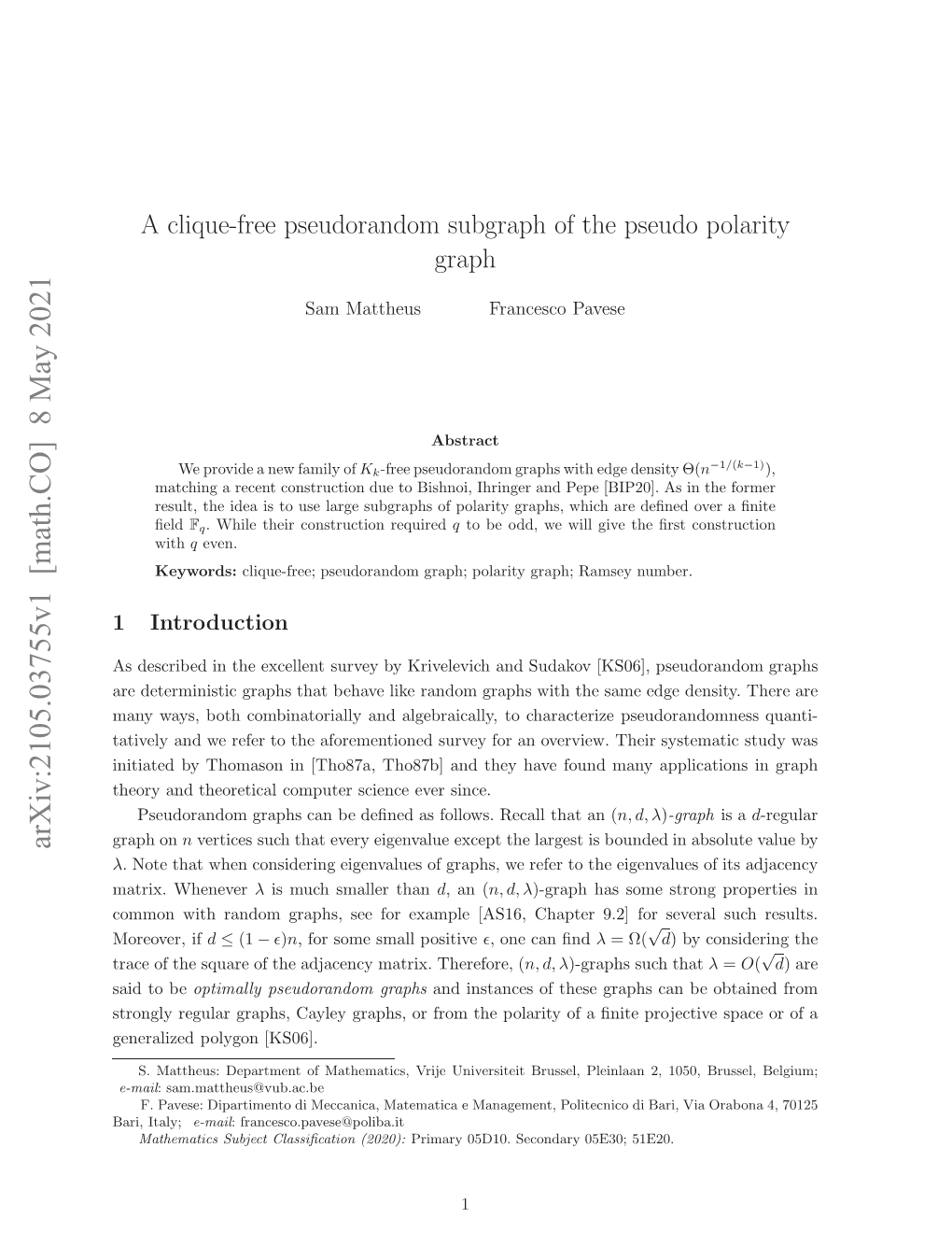 A Clique-Free Pseudorandom Subgraph of the Pseudo Polarity Graph