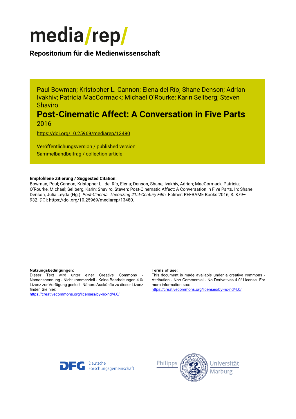 Post-Cinematic Affect: a Conversation in Five Parts 2016