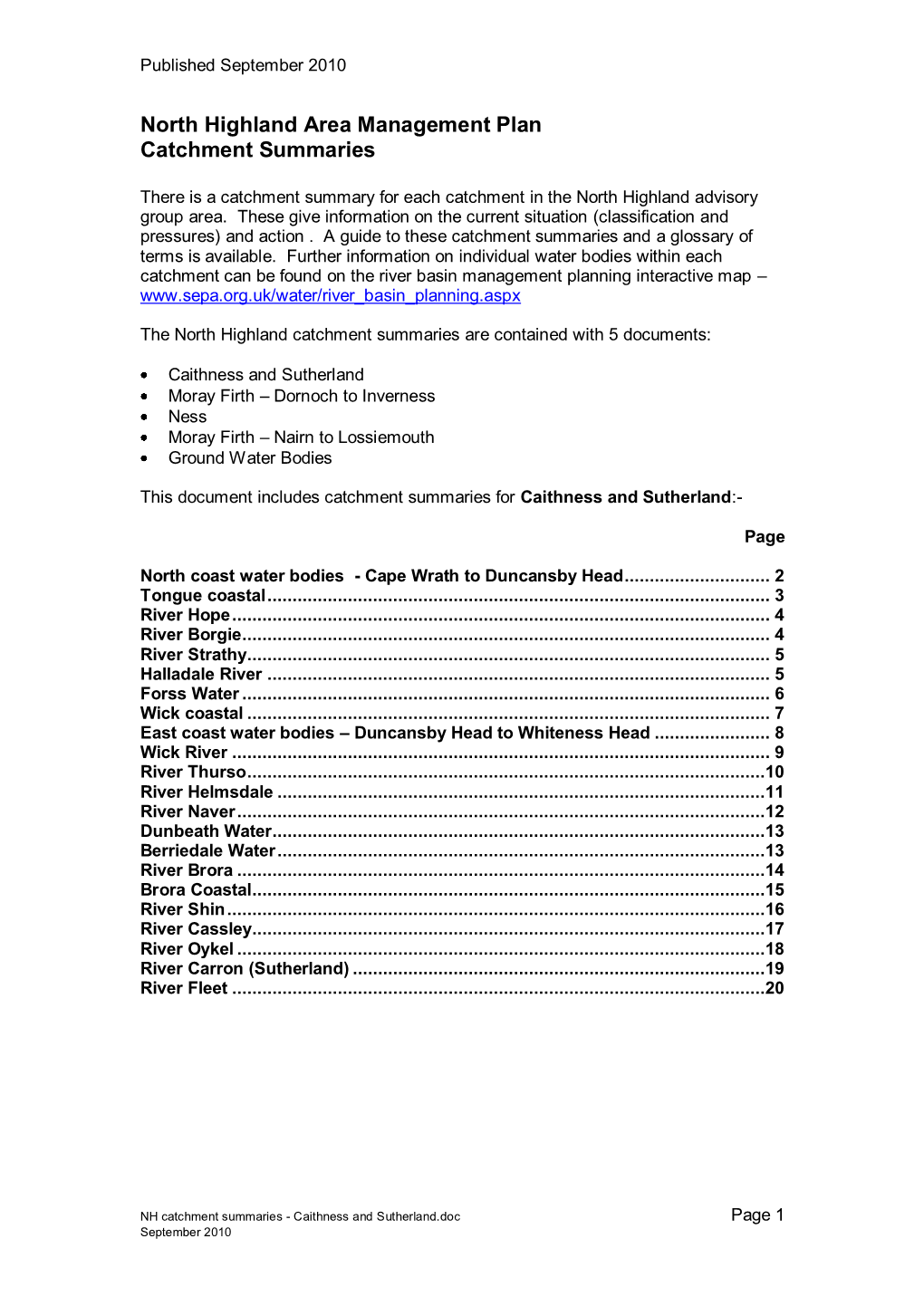 Caithness and Sutherland Catchment Summaries