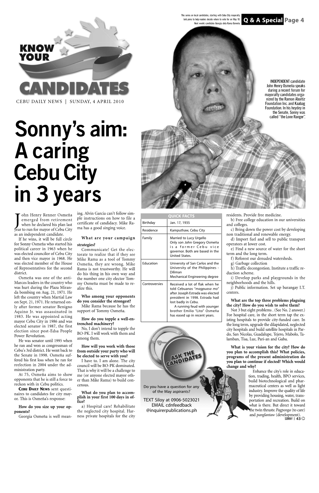 Sonny's Aim: a Caring Cebu City in 3 Years