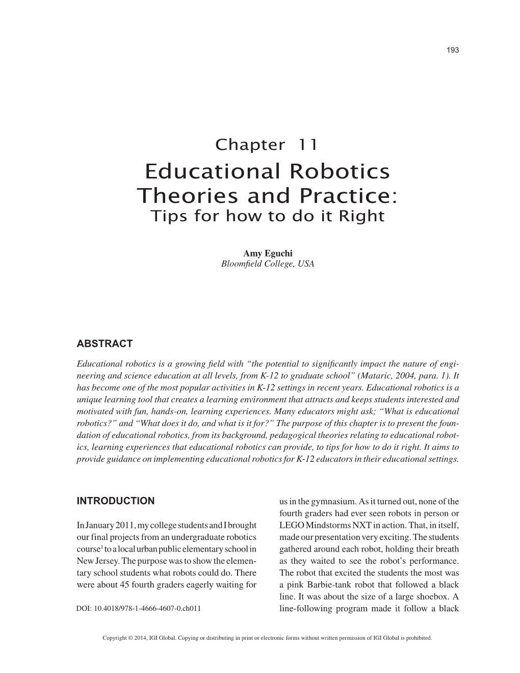Educational Robotics Theories and Practice: Tips for How to Do It Right