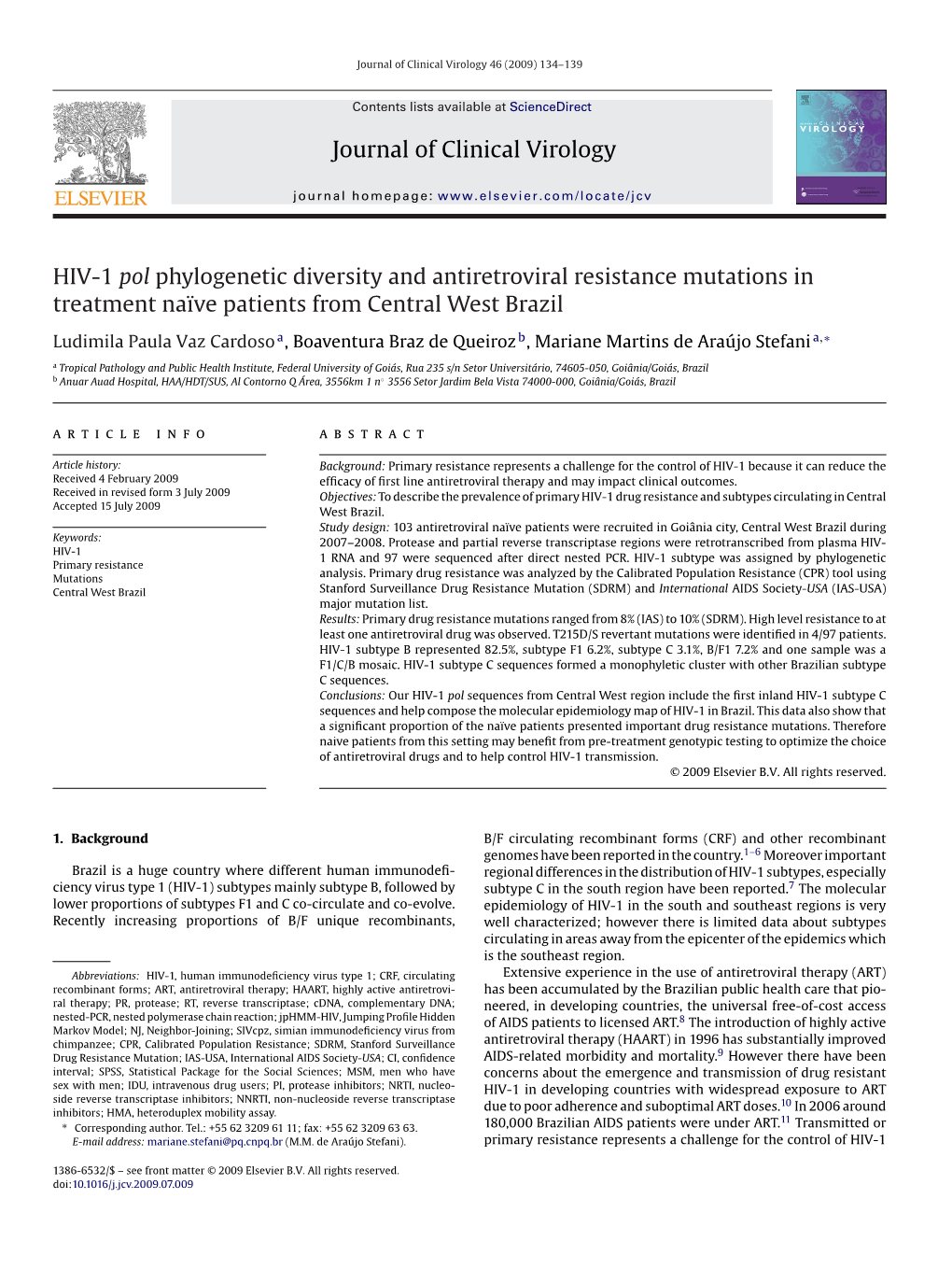 Journal of Clinical Virology HIV-1 Pol Phylogenetic Diversity And