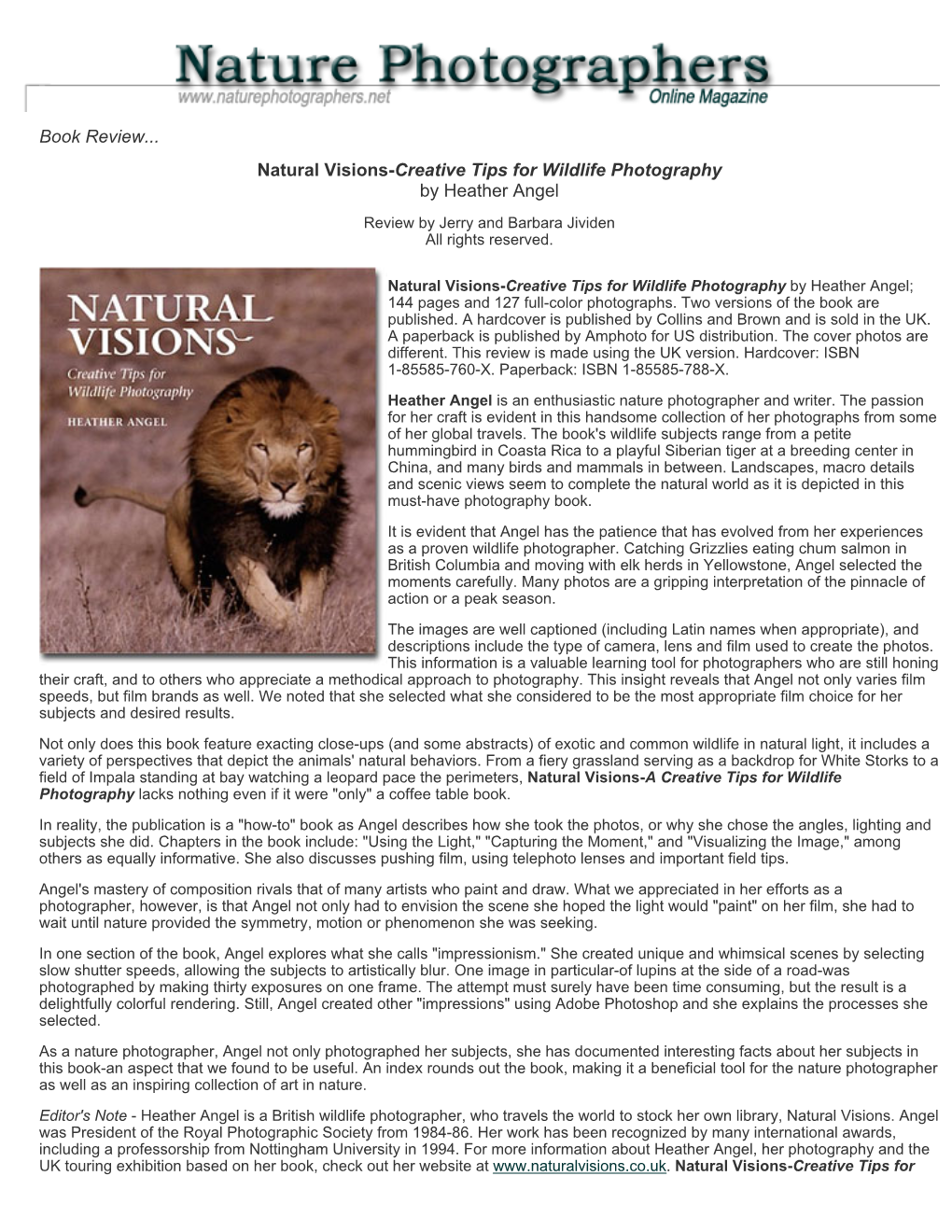 Nature Photography Association (NANPA) and the American Society of Media Photographers (ASMP)
