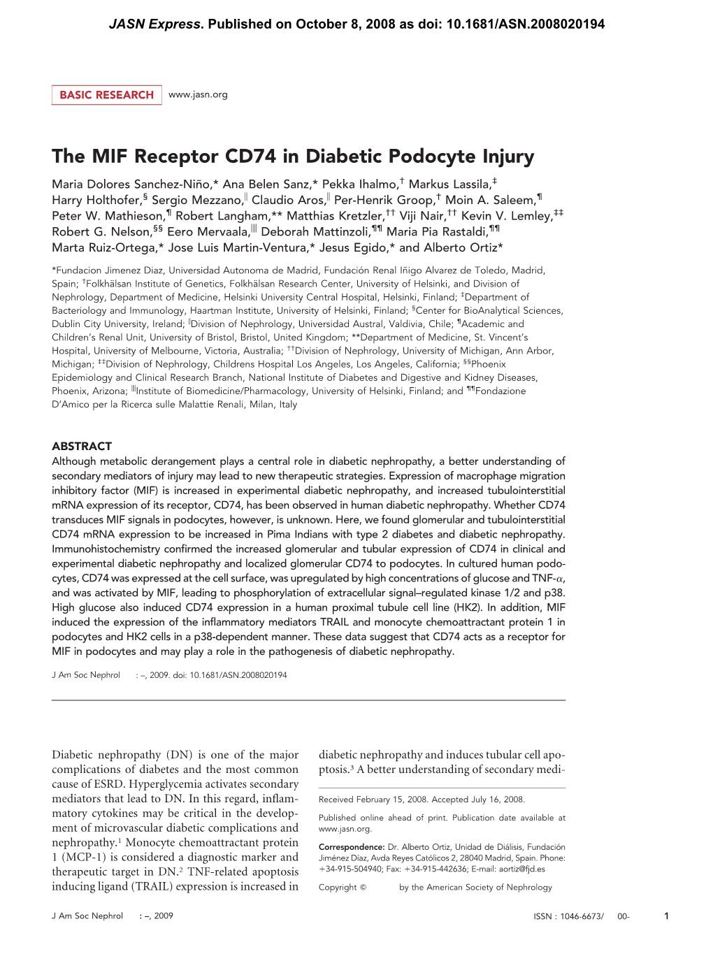 The MIF Receptor CD74 in Diabetic Podocyte Injury