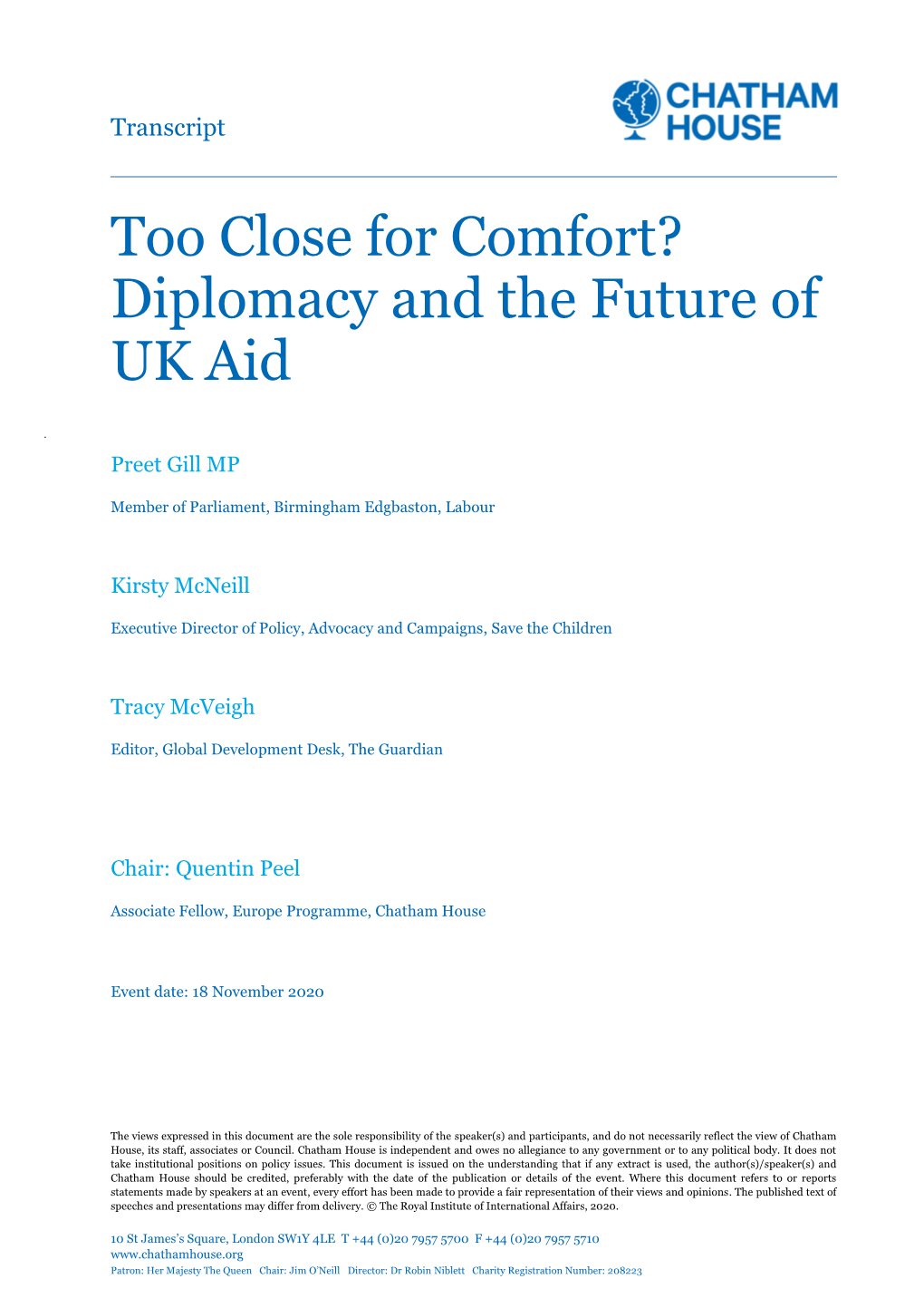 Diplomacy and the Future of UK Aid