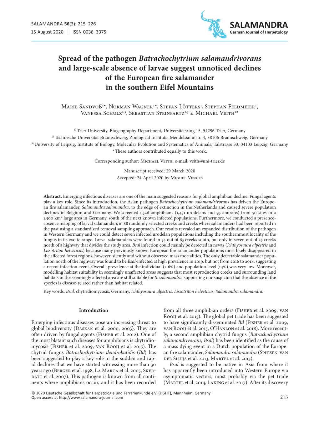 Spread of the Pathogen Batrachochytrium