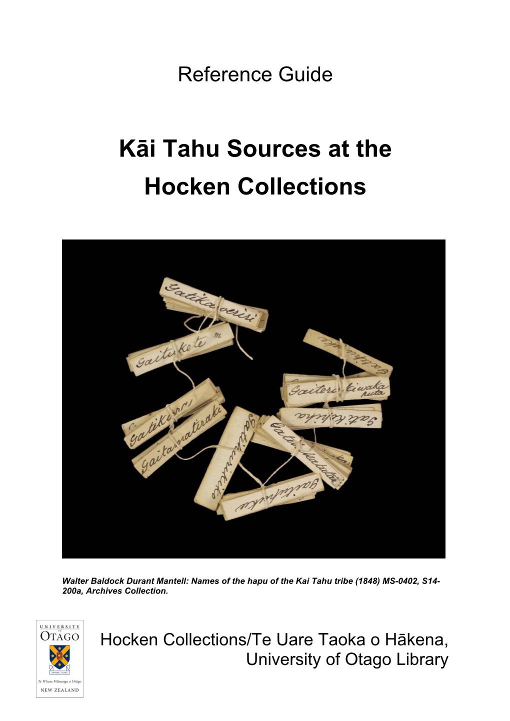 Kāi Tahu Sources at the Hocken Collections