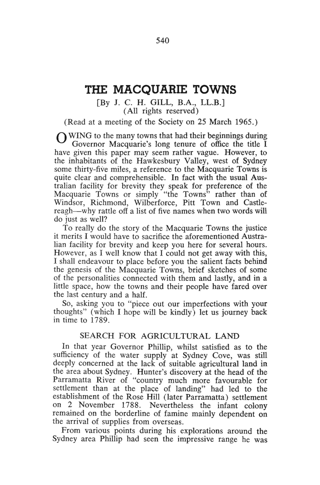 THE MACQUARIE TOWNS [By J