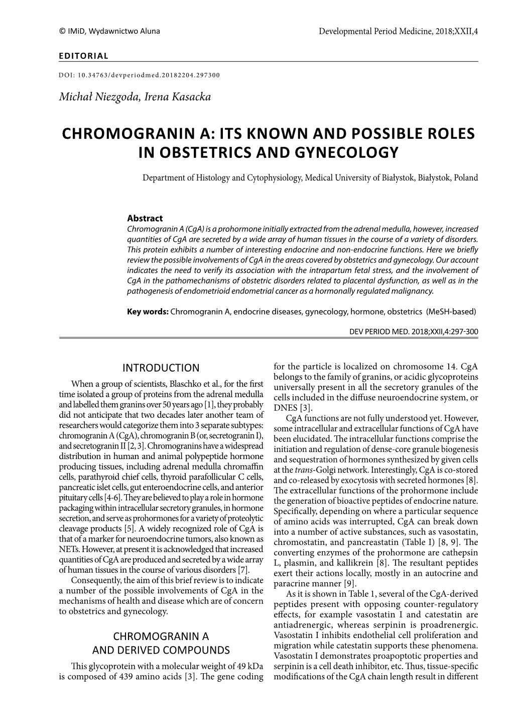 Chromogranin A: Its Known and Possible Roles in Obstetrics and Gynecology