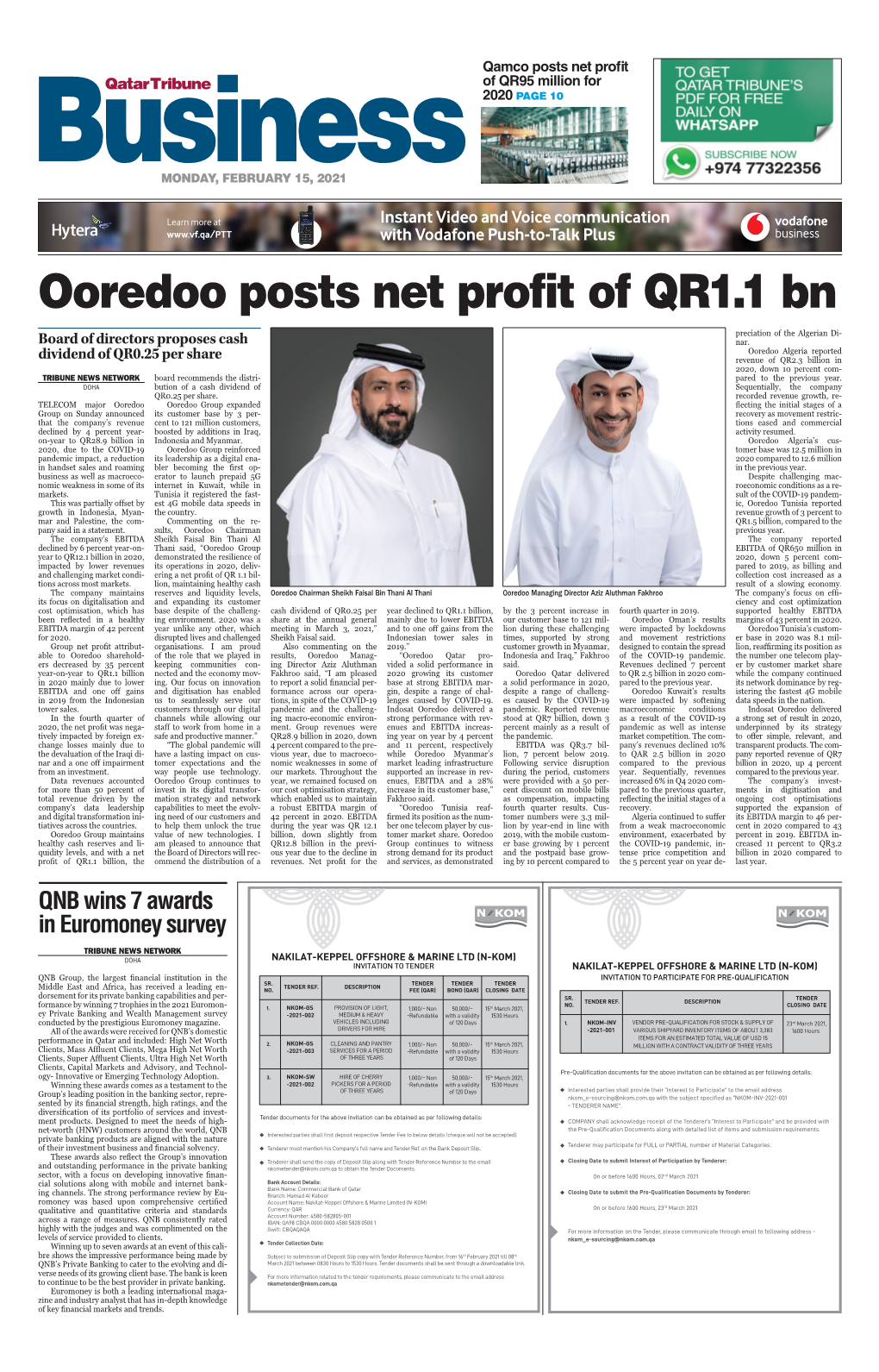 Ooredoo Posts Net Profit of QR1.1 Bn