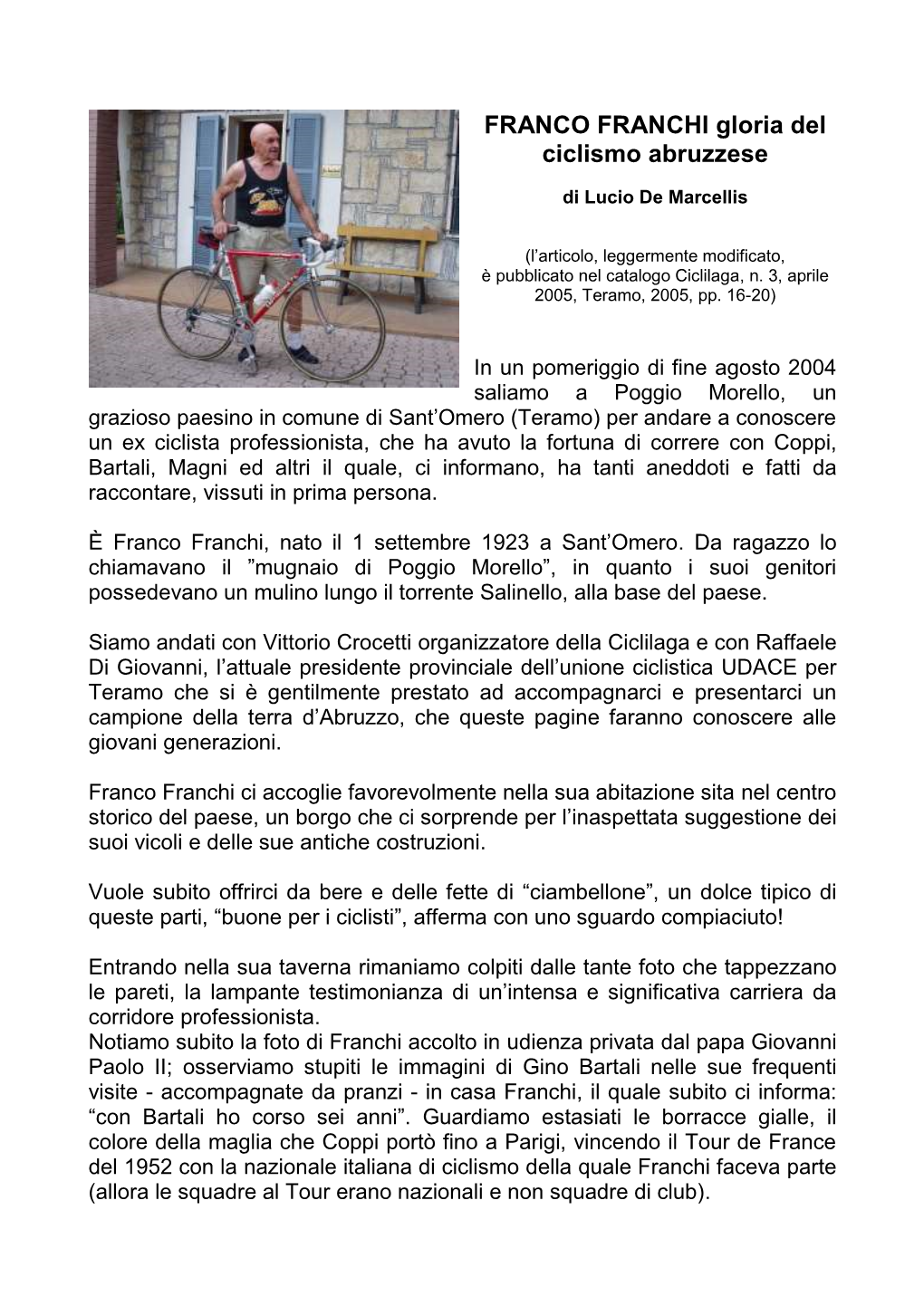 FRANCO FRANCHI Gloria Del Ciclismo Abruzzese