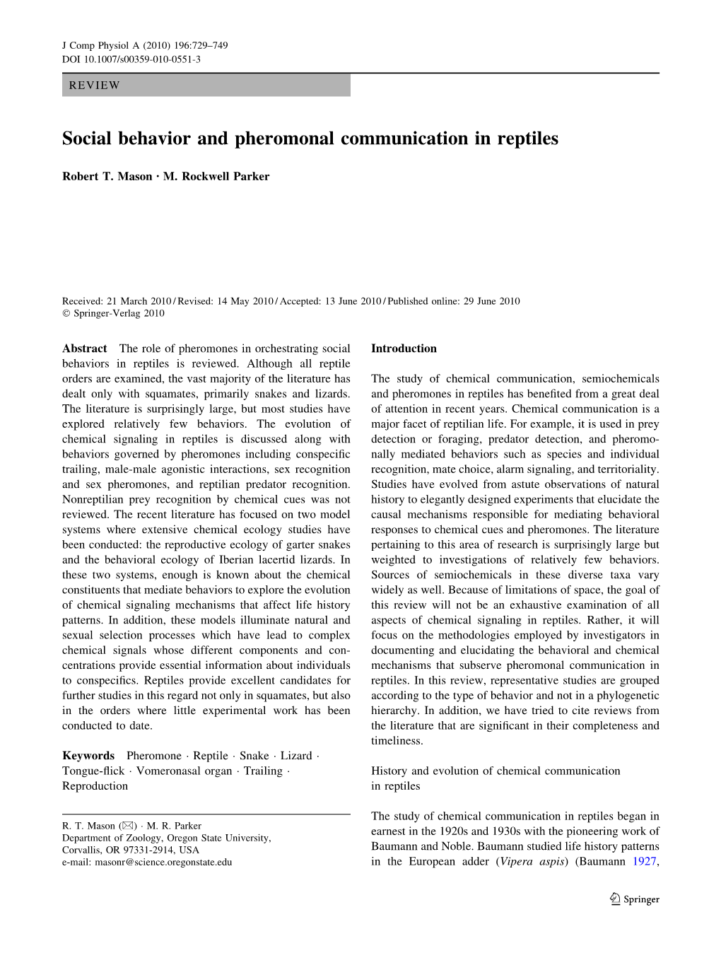 Social Behavior and Pheromonal Communication in Reptiles