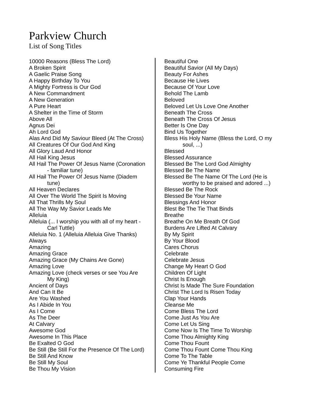 Download a List of All the Song Titles