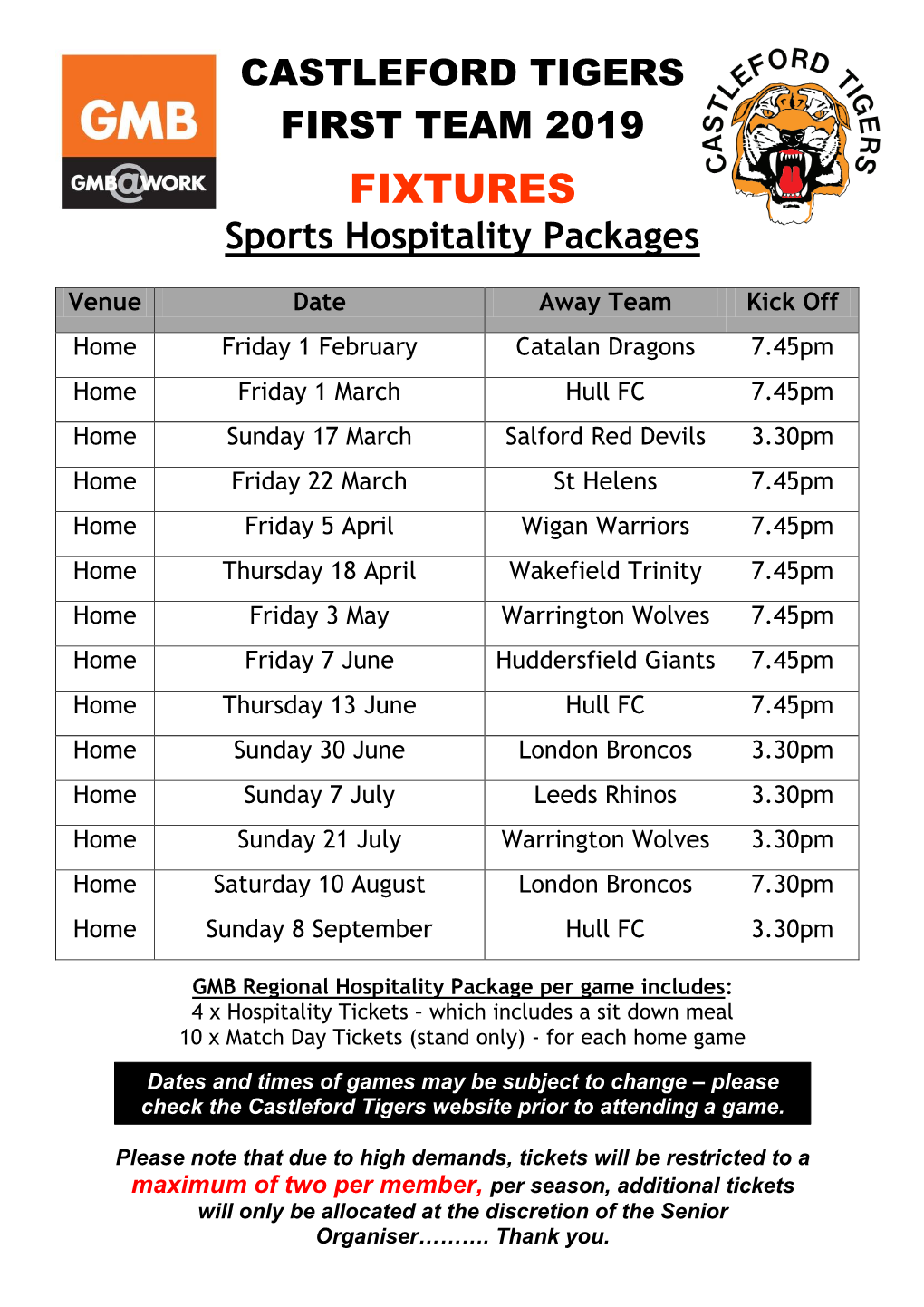 FIXTURES Sports Hospitality Packages