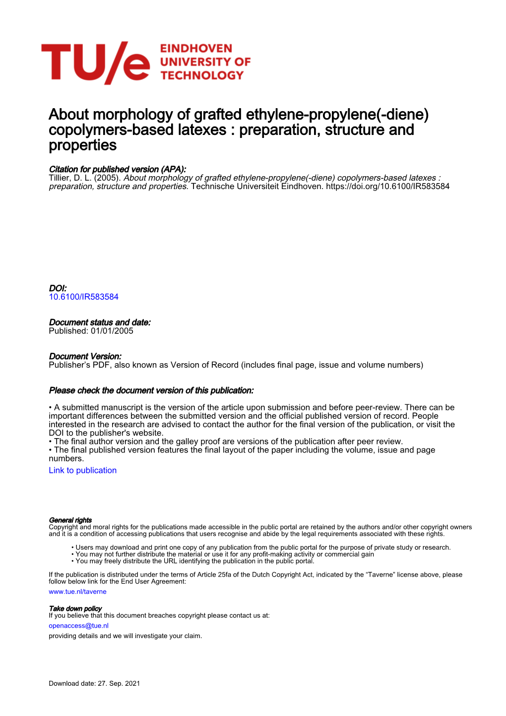 About Morphology of Grafted Ethylene-Propylene(-Diene) Copolymers-Based Latexes : Preparation, Structure and Properties