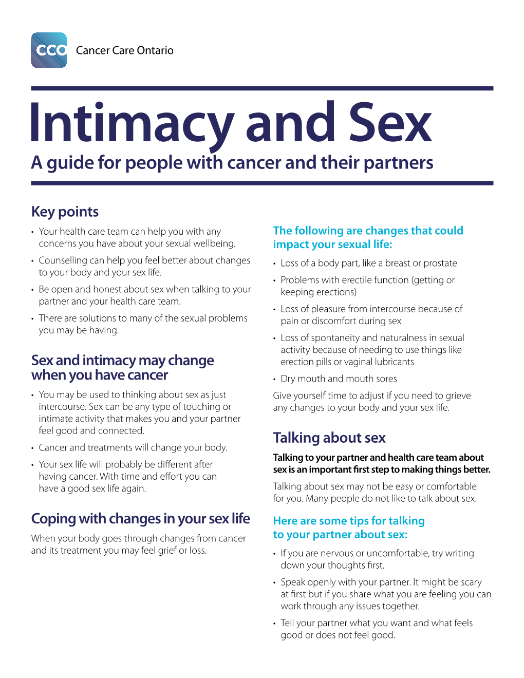 Intimacy and Sex: a Guide for People with Cancer and Their Partners