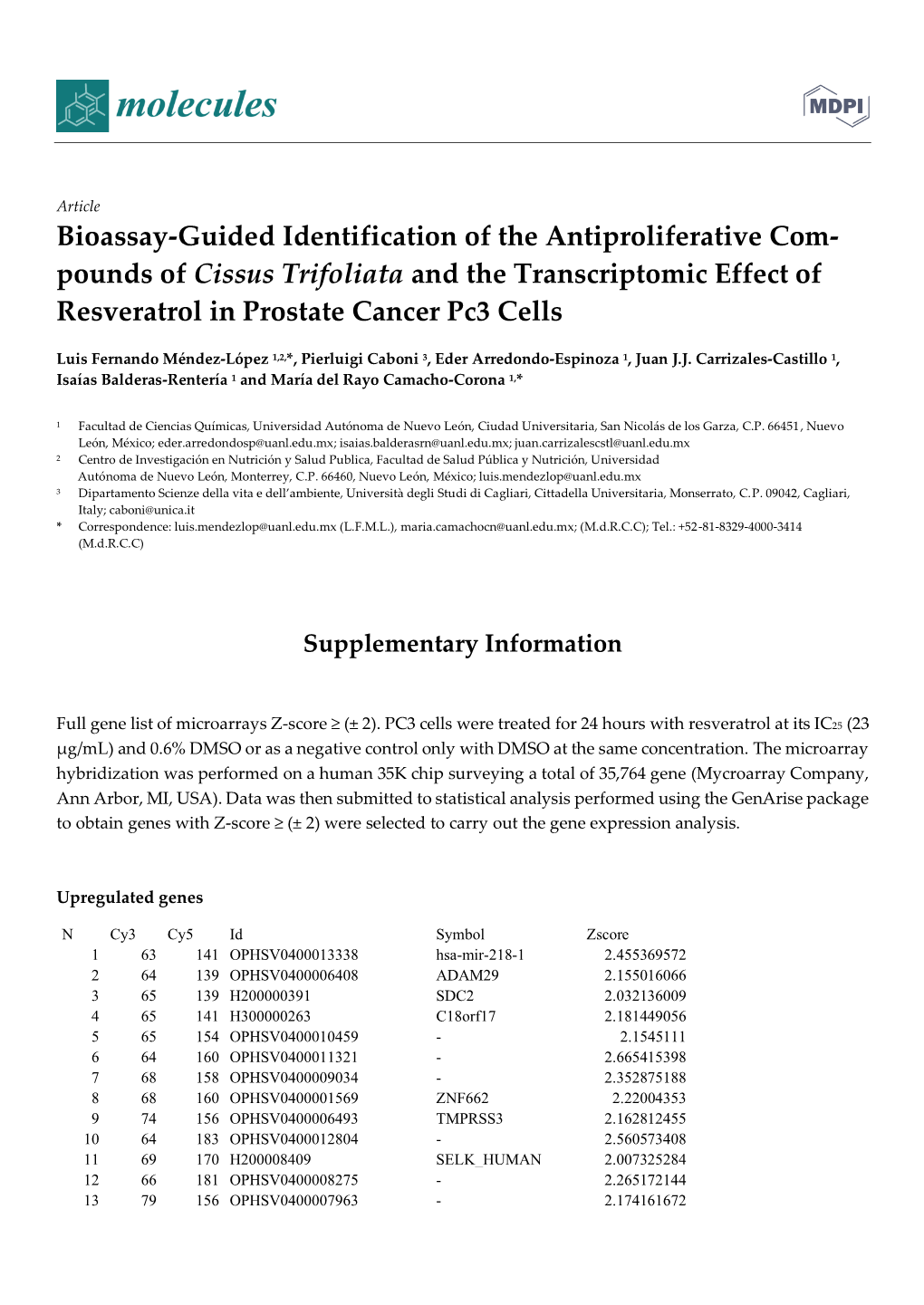 Bioassay-Guided Identification of the Antiproliferative Com- Pounds of Cissus Trifoliata and the Transcriptomic Effect of Resveratrol in Prostate Cancer Pc3 Cells