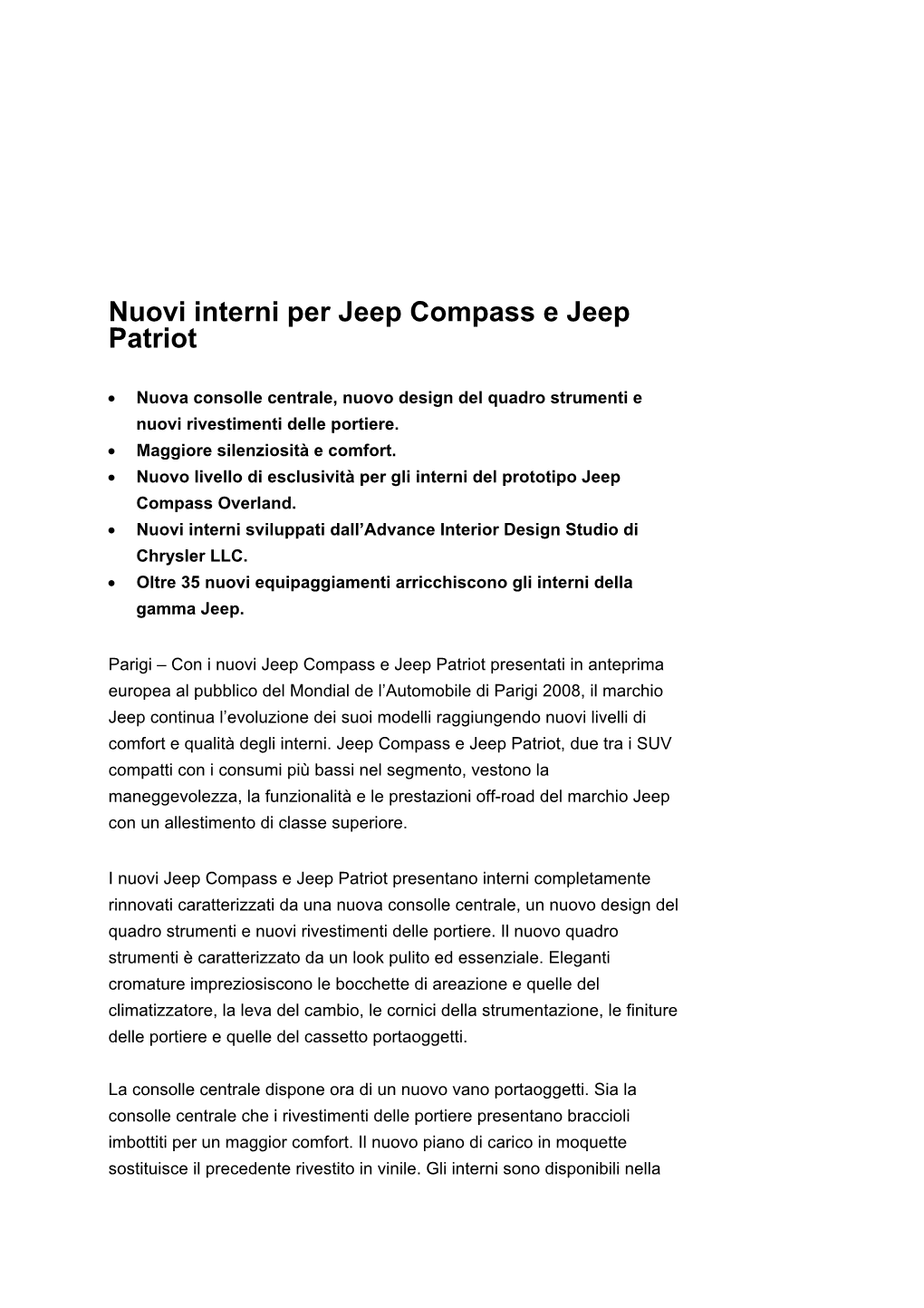 Nuovi Interni Per Jeep Compass E Jeep Patriot