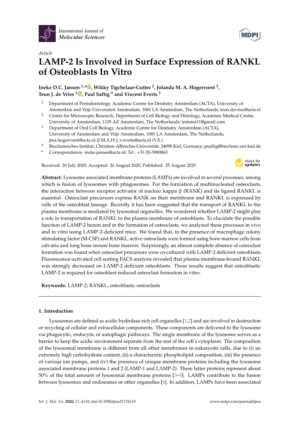 LAMP-2 Is Involved in Surface Expression of RANKL of Osteoblasts in Vitro