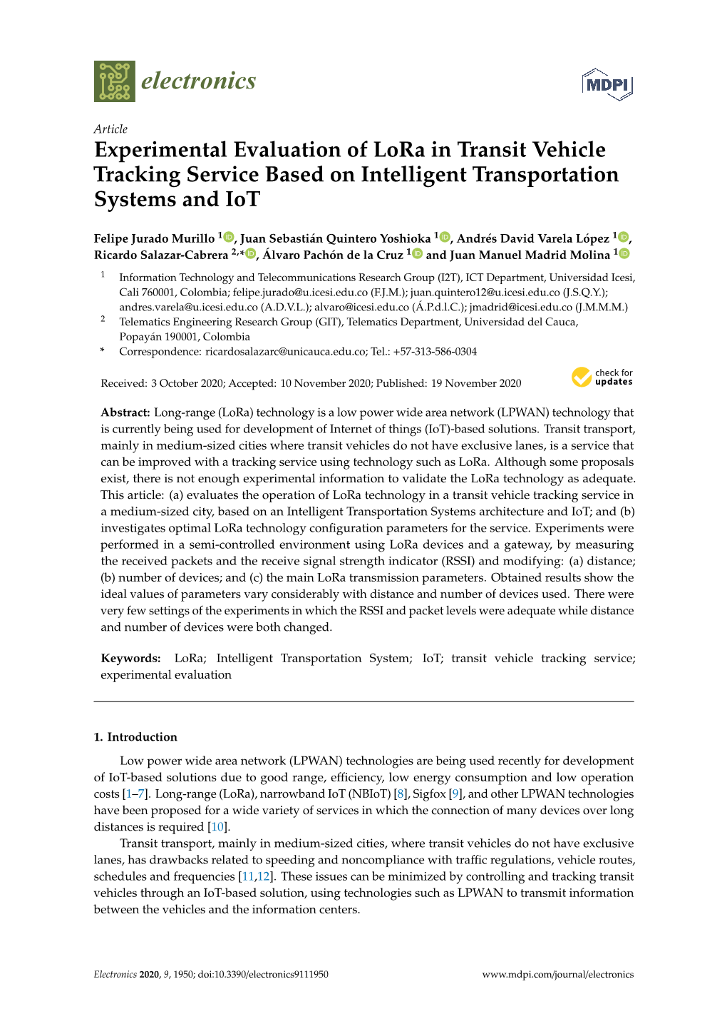 Experimental Evaluation of Lora in Transit Vehicle Tracking Service Based on Intelligent Transportation Systems and Iot