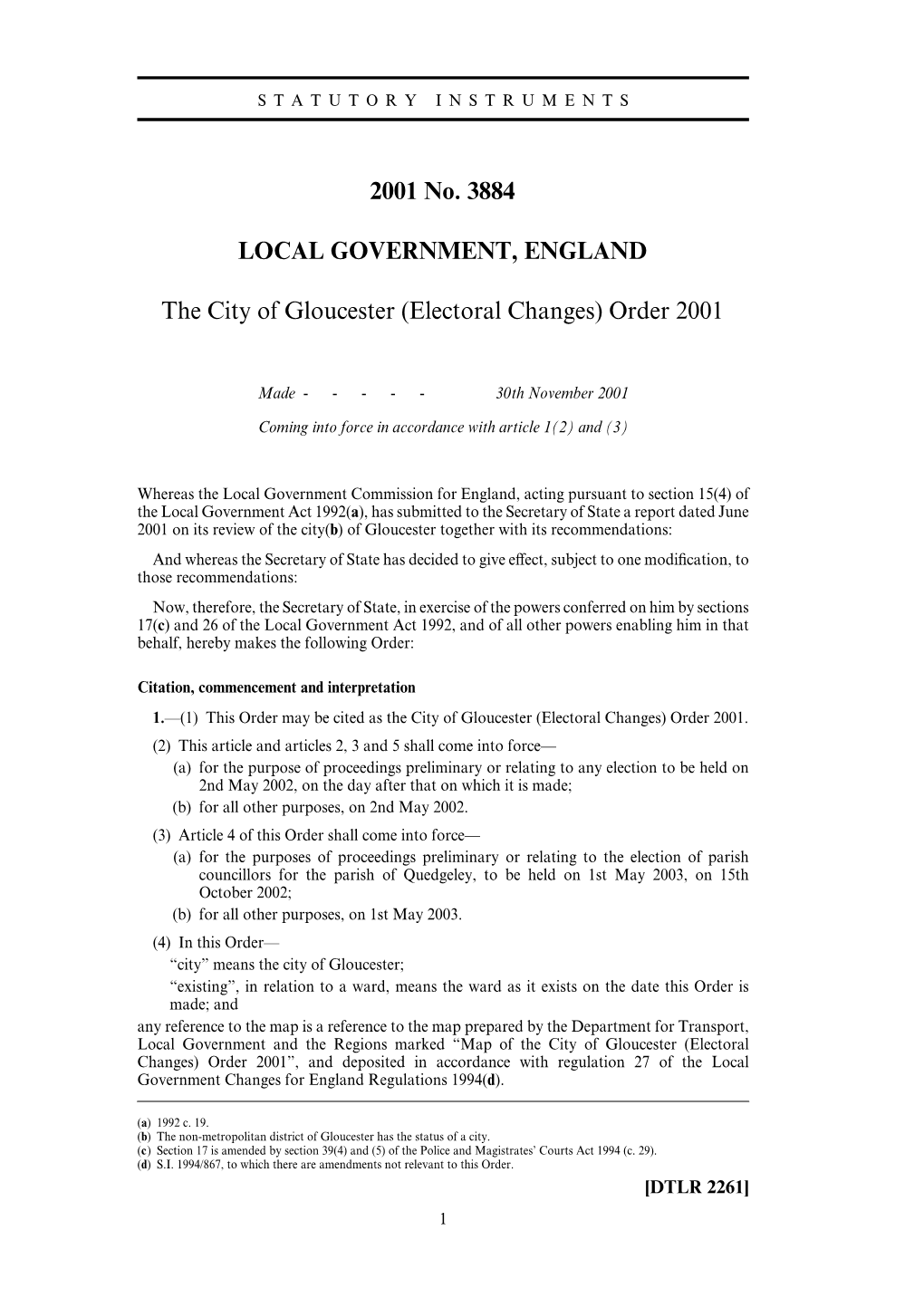 2001 No. 3884 LOCAL GOVERNMENT, ENGLAND The