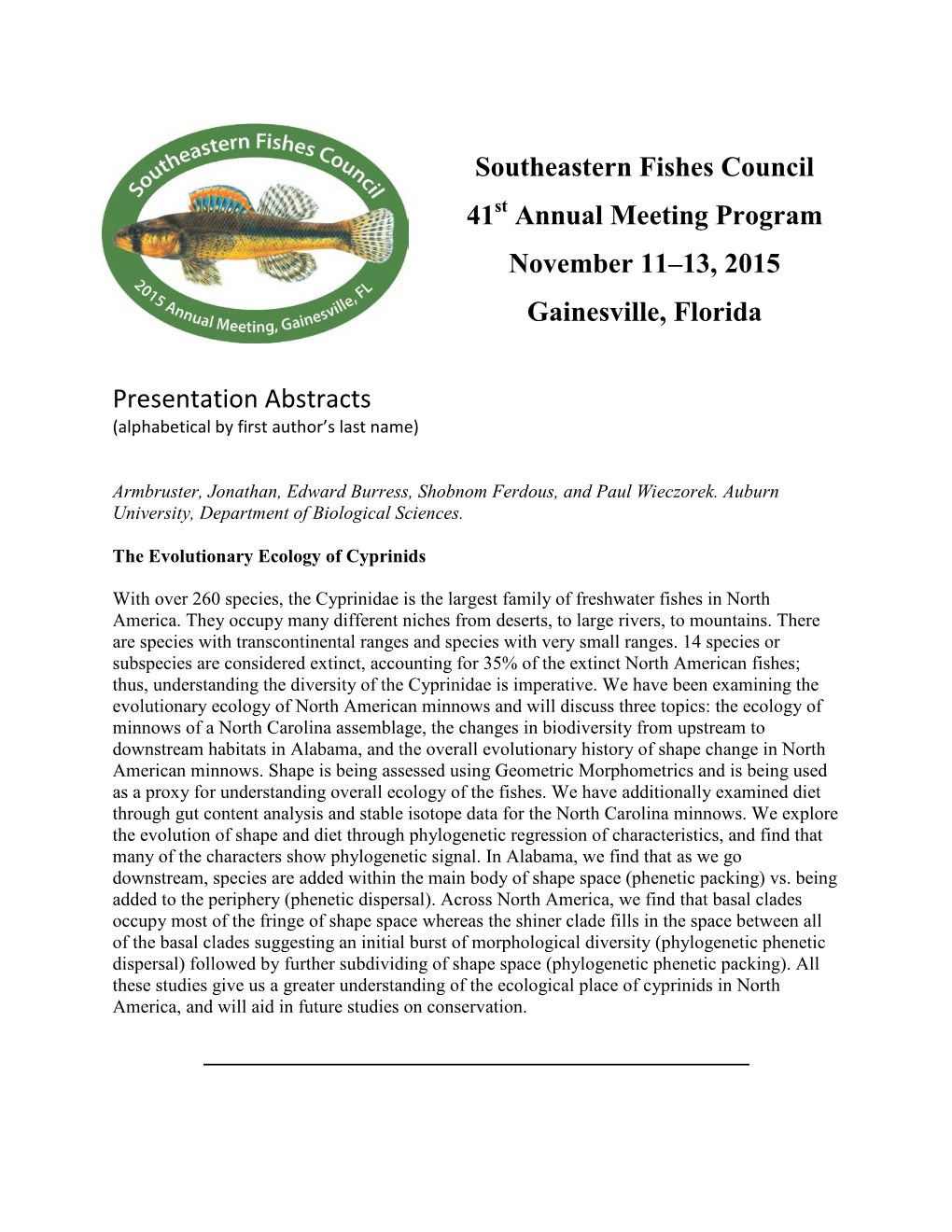 Southeastern Fishes Council 41 Annual Meeting Program