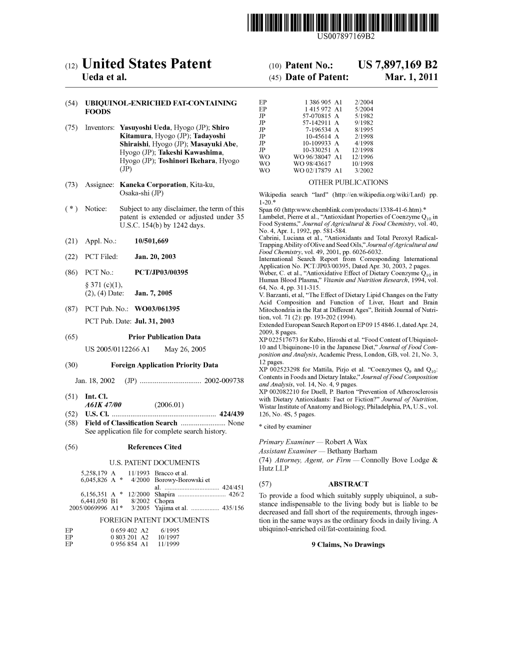 (12) United States Patent (10) Patent No.: US 7,897,169 B2 Ueda Et Al