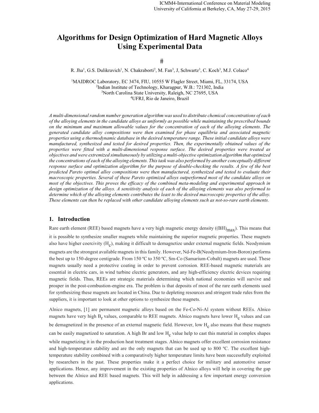 Algorithms for Design Optimization of Hard Magnetic Alloys Using Experimental Data