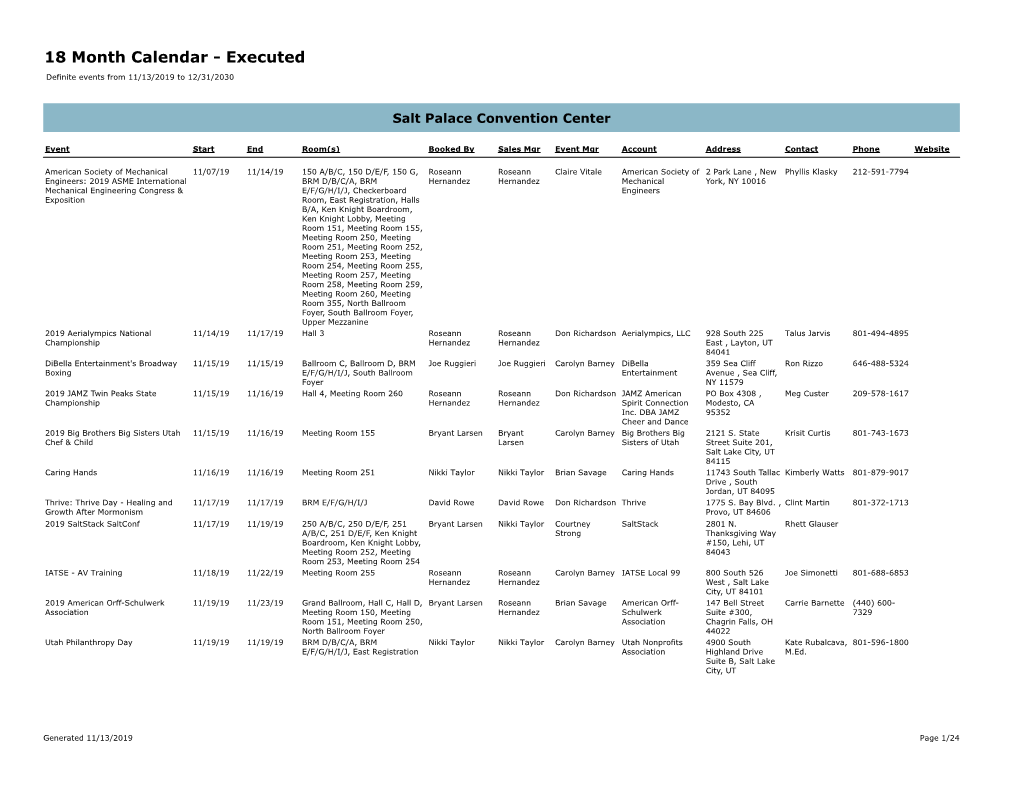 18 Month Calendar - Executed