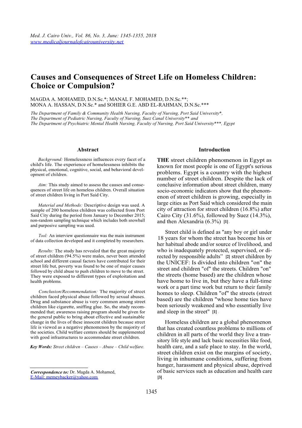 Causes and Consequences of Street Life on Homeless Children: Choice