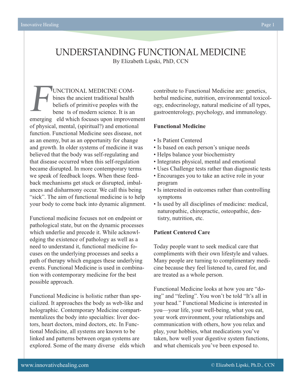 “Understanding Functional Medicine” – Elizabeth Lipski, Phd