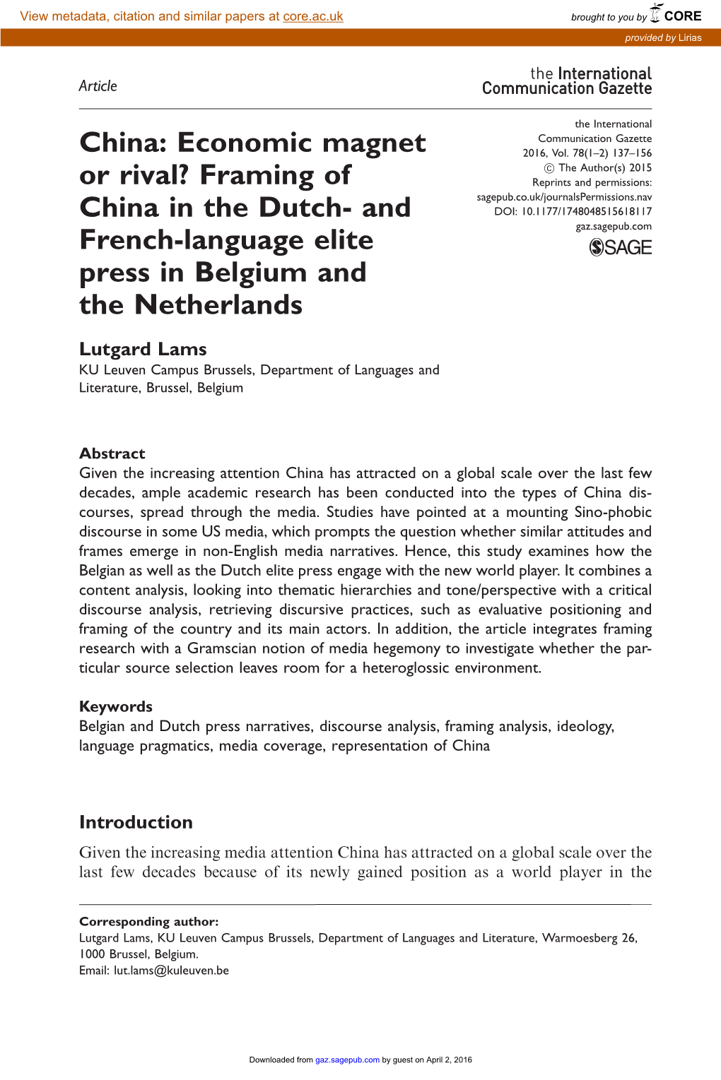 Framing of China in the Dutch