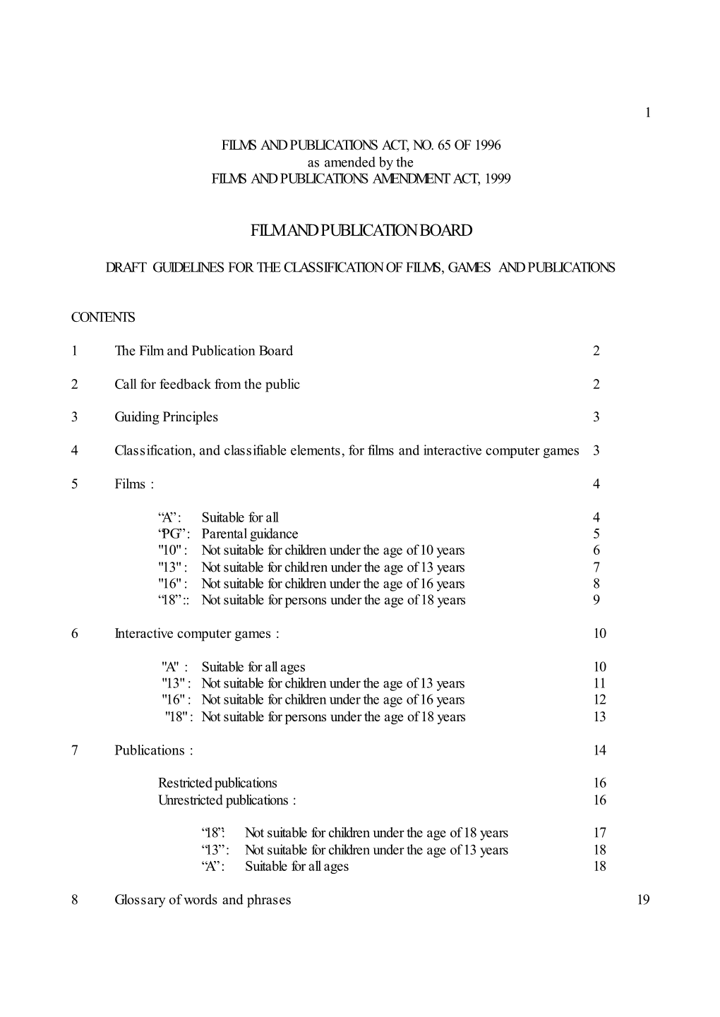 Draft Guidelines for the Classification of Films, Games and Publications