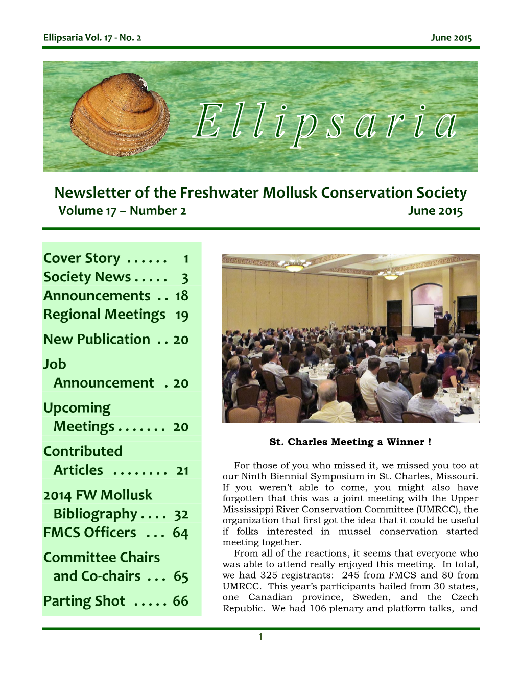 Newsletter of the Freshwater Mollusk Conservation Society Volume 17 – Number 2 June 2015