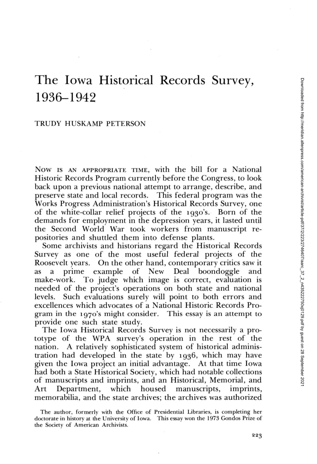 The Iowa Historical Records Survey, 1936-1942