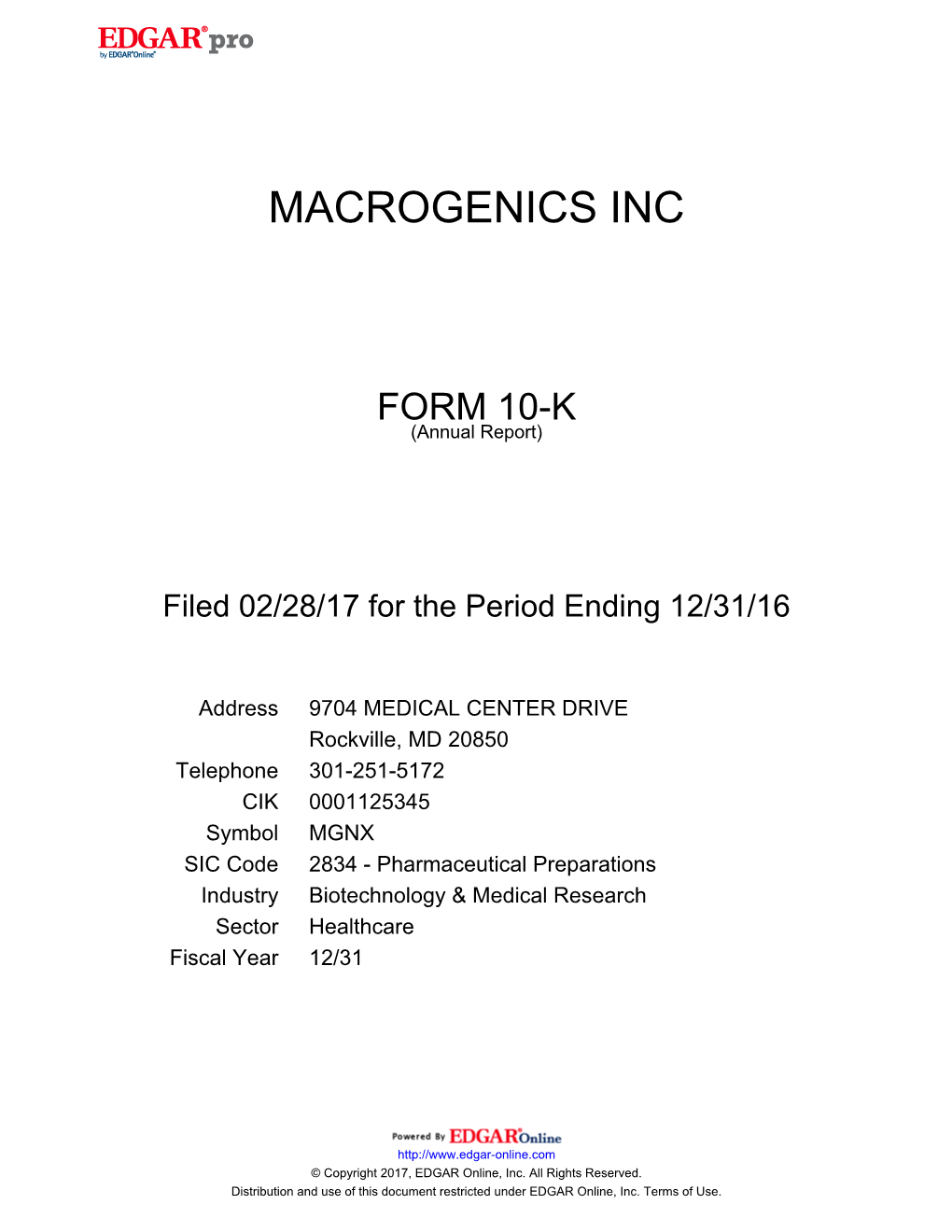 Macrogenics Inc