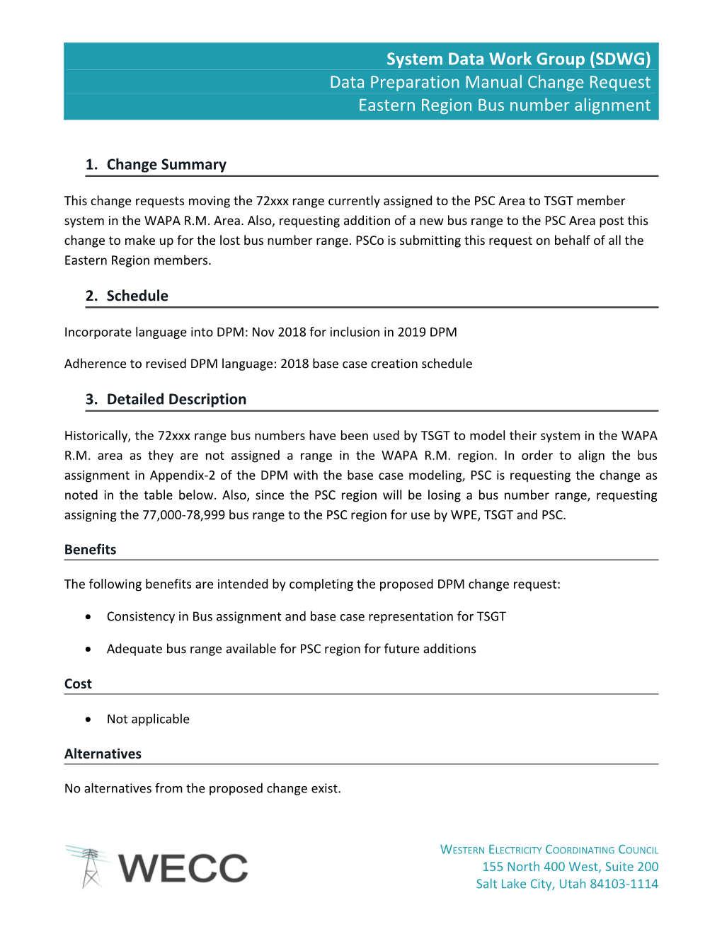 2019 DPM Change Request - Eastern Region