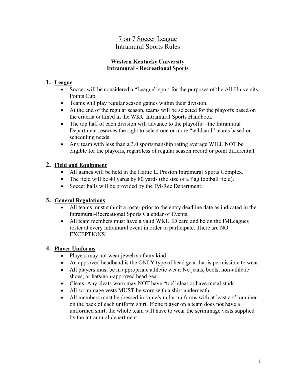 7 on 7 Soccer League Intramural Sports Rules