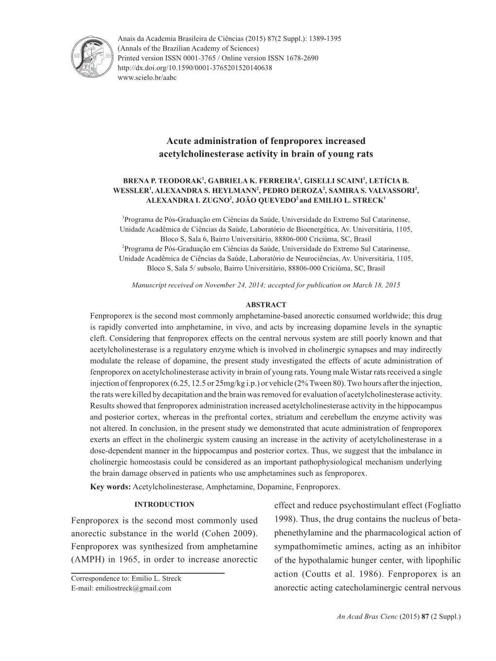 Acute Administration of Fenproporex Increased Acetylcholinesterase Activity in Brain of Young Rats