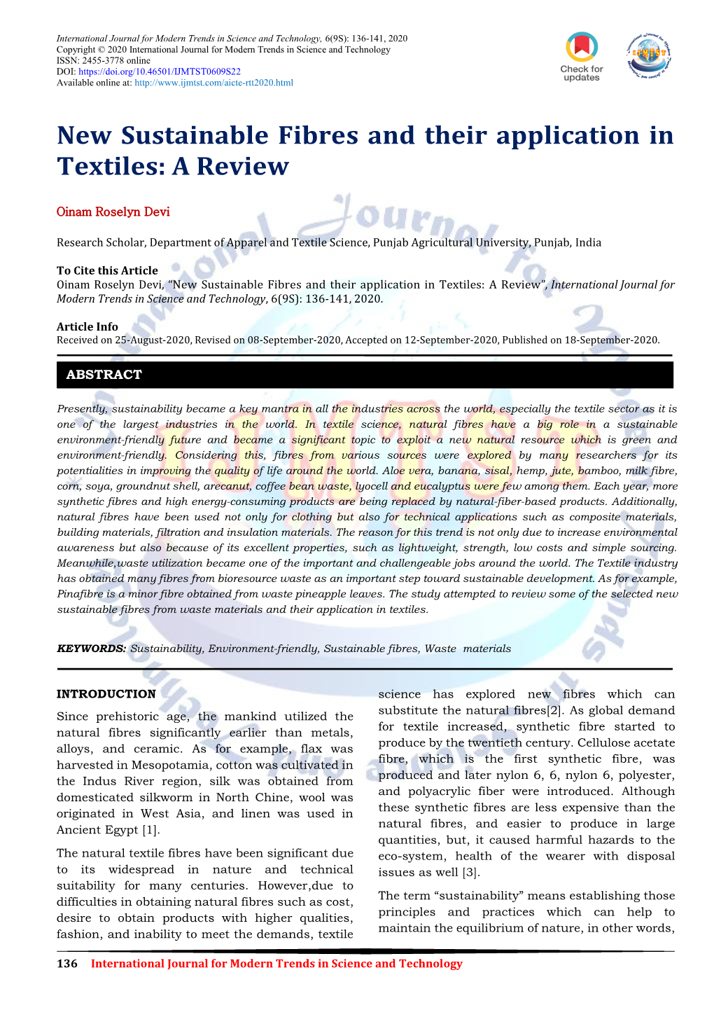 New Sustainable Fibres and Their Application in Textiles: a Review