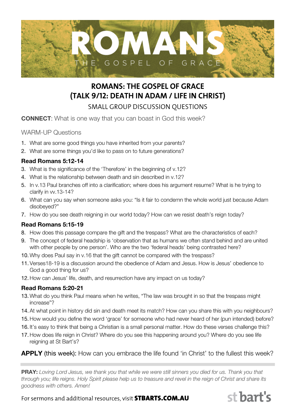 Romans: the Gospel of Grace (Talk 9/12: Death in Adam / Life