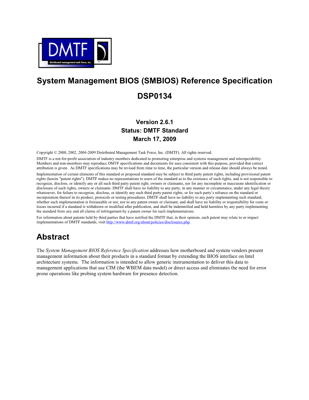 System Management BIOS (SMBIOS) Reference Specification DSP0134