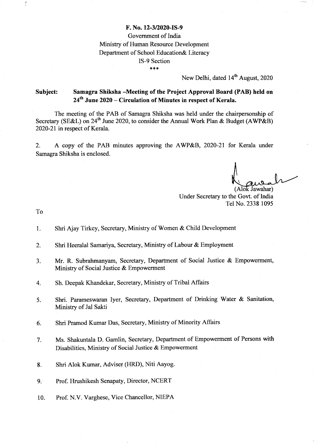 2. a Copy of the PAB Minutes Approving the AWP&B, 2020-21 For