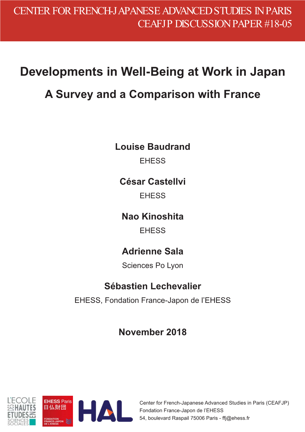 Developments in Well-Being at Work in Japan a Survey and a Comparison with France