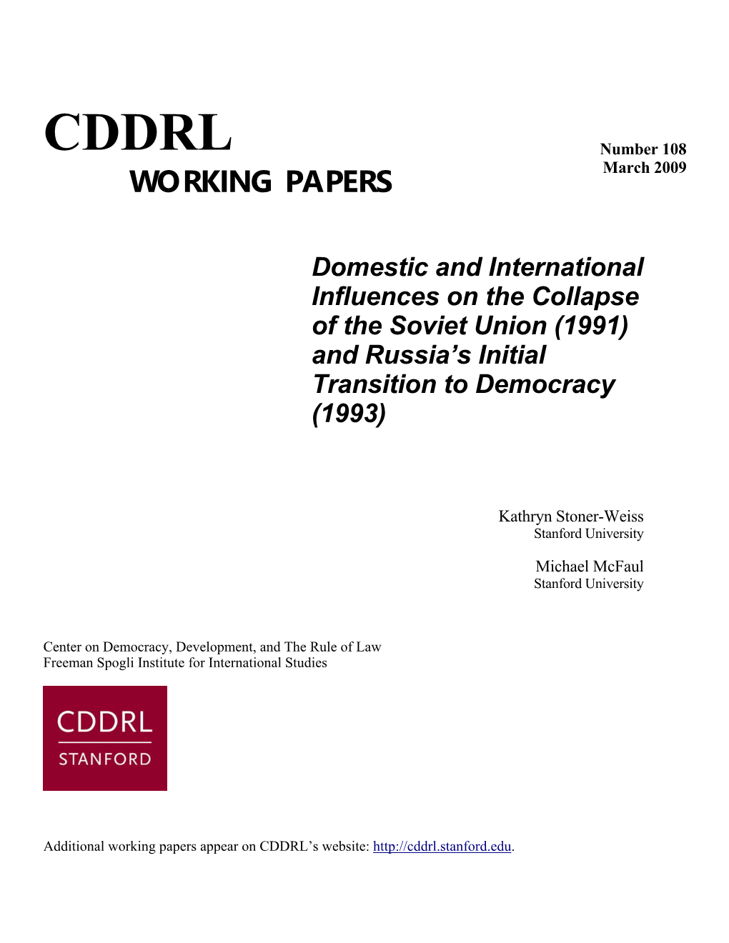 Causes of the Collapse of the Soviet Union and Russia's Initial Transition